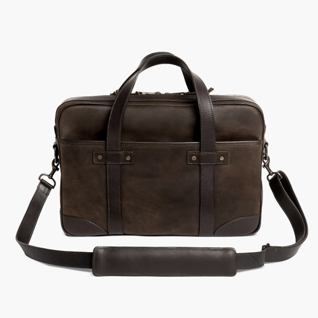 Vintage Dark Brown Leather-Look Laptop Briefcase