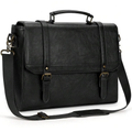 Vintage Black Leather-Look Messenger Briefcase