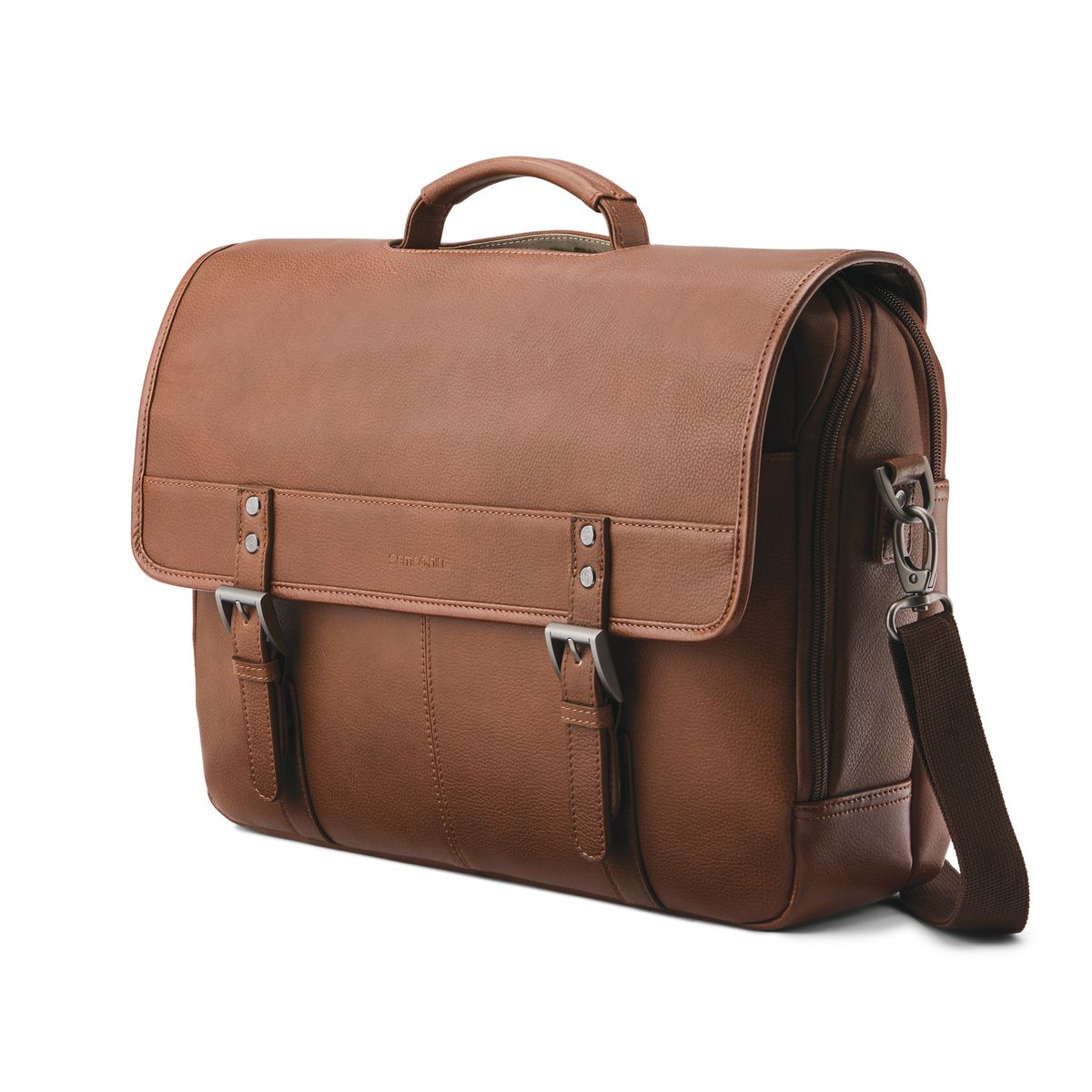 Vintage Brown Leather-Look Laptop Messenger Briefcase