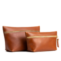 2-Piece Brown Leather-Look Cosmetic Pouch Set