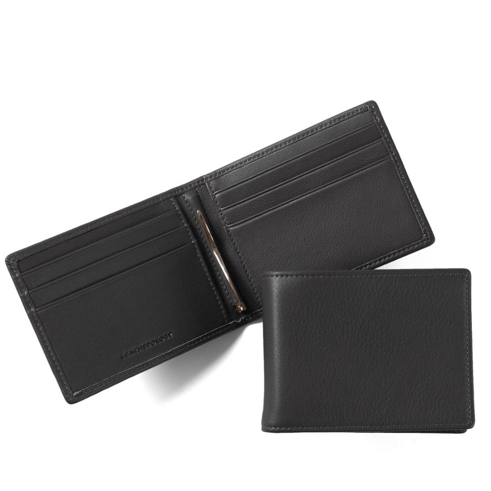 Black Leather-Look Bifold Money Clip Wallet